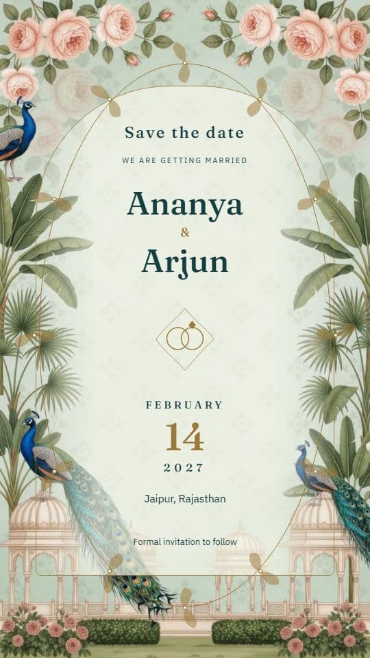 Peacock Courtyard: save-the-date invitation video template